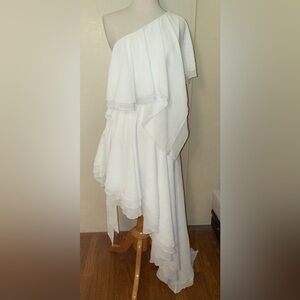 No brand Elegant White Layered tiered asymmetrical drape Dress sm
